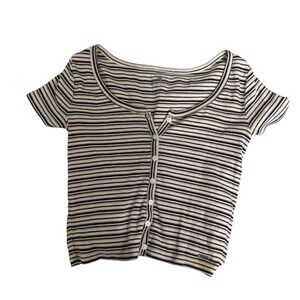 Hollister Striped Ribbed Button Front Cropped Top Women's Size S